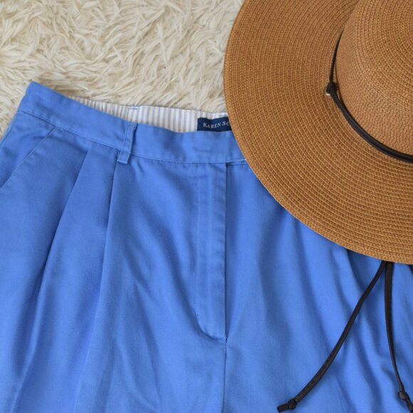 Vintage Plus-Size 90s Karen Scott Blue Pleated Shorts size 18 | 36 waist - Picture 1 of 10